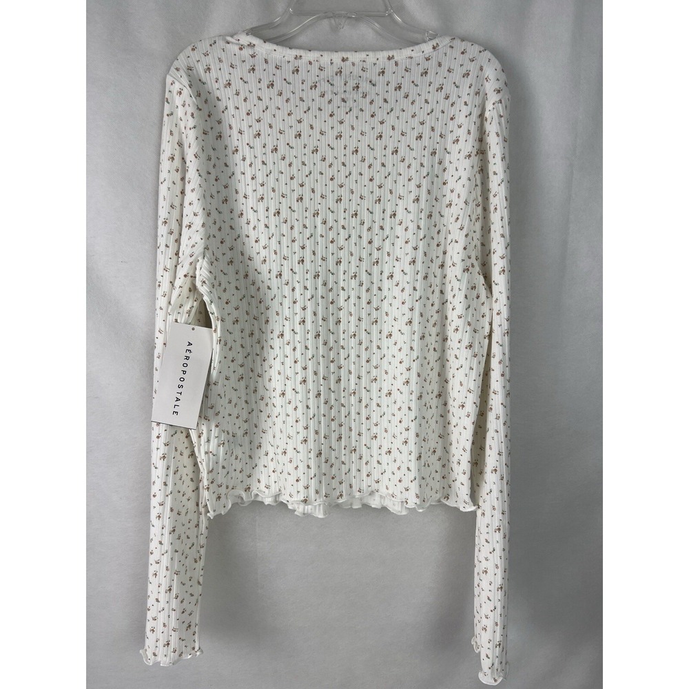 Aeropostale Women's Shrunken Tee Size XX-Large Stretch Floral Cream A56 - Picture 8 of 11